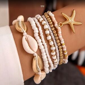 Gold and White Shell Bracelet Set